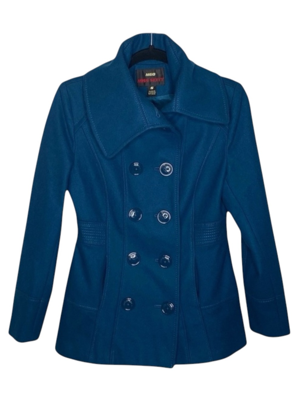 Miss Sixty ☻︎ Wool Double Breasted Pea Coat w/ Stitch Detail ☻︎ Aegean Blue ☻︎ S - Picture 15 of 16